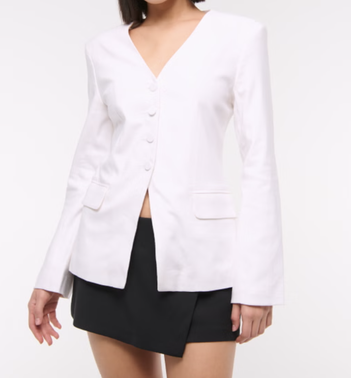 Linen-Blend Collarless Blazer