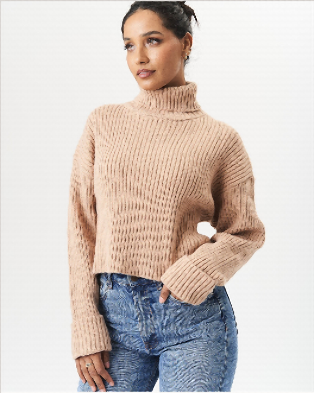 Camel high-neck chunky knit