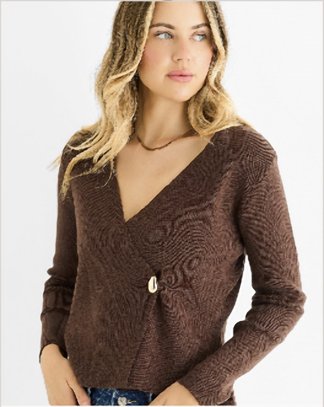 Chocolate button wrap knit