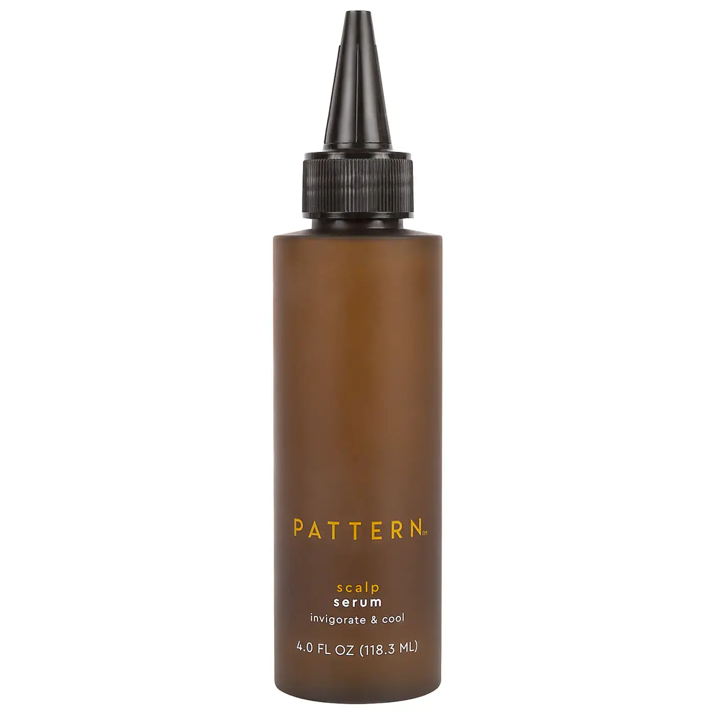 Pattern Beauty Scalp Serum bottle on a golden background
