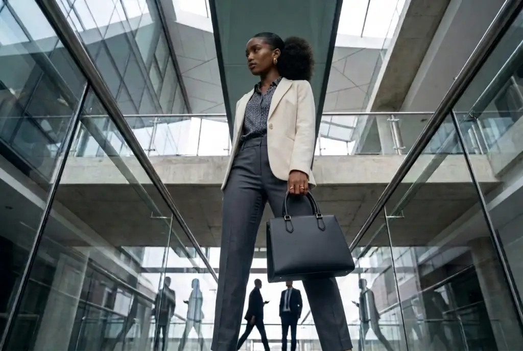 Modern business casual workwear with a structured tote