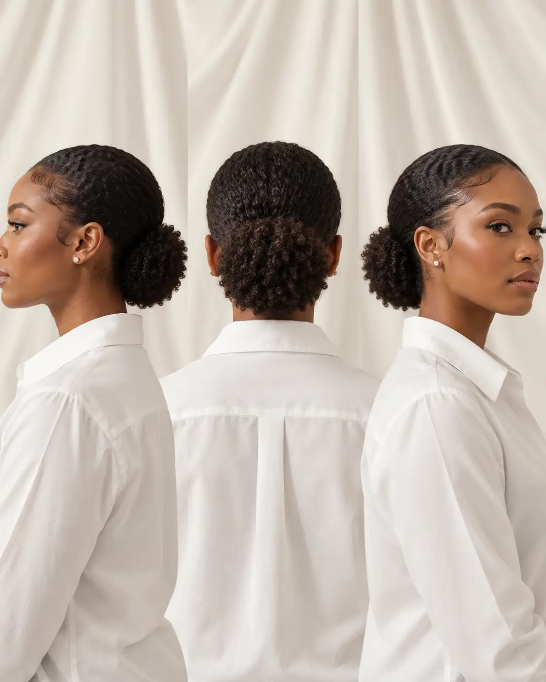 Low natural puff shown from three angles