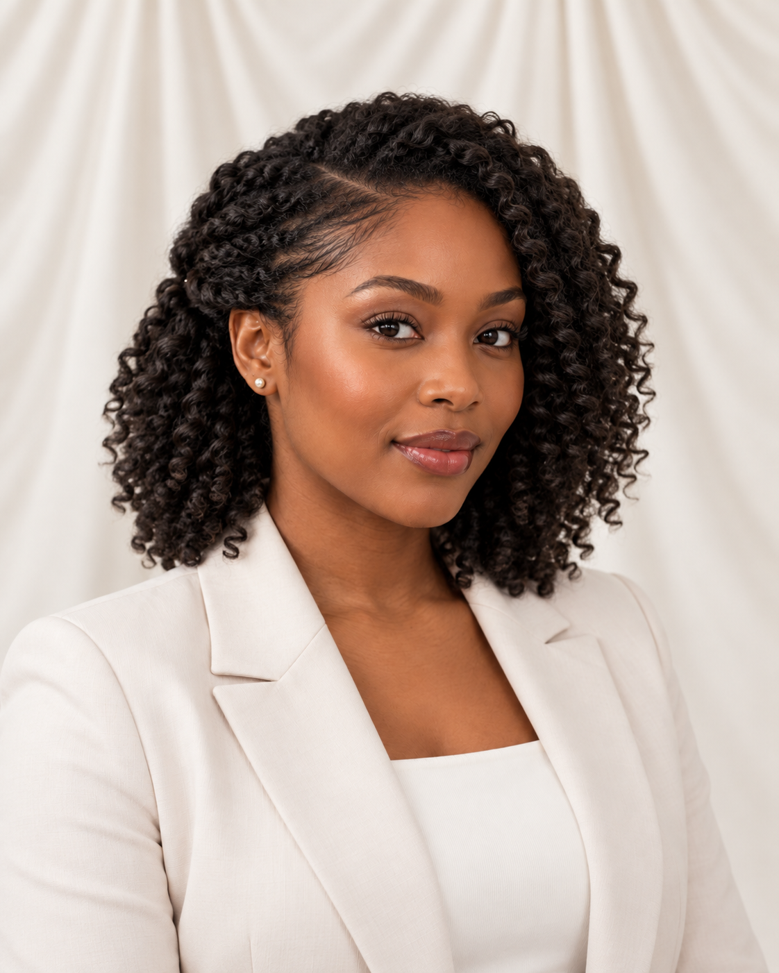Black woman wearing a defined twist-out pinned away from her face