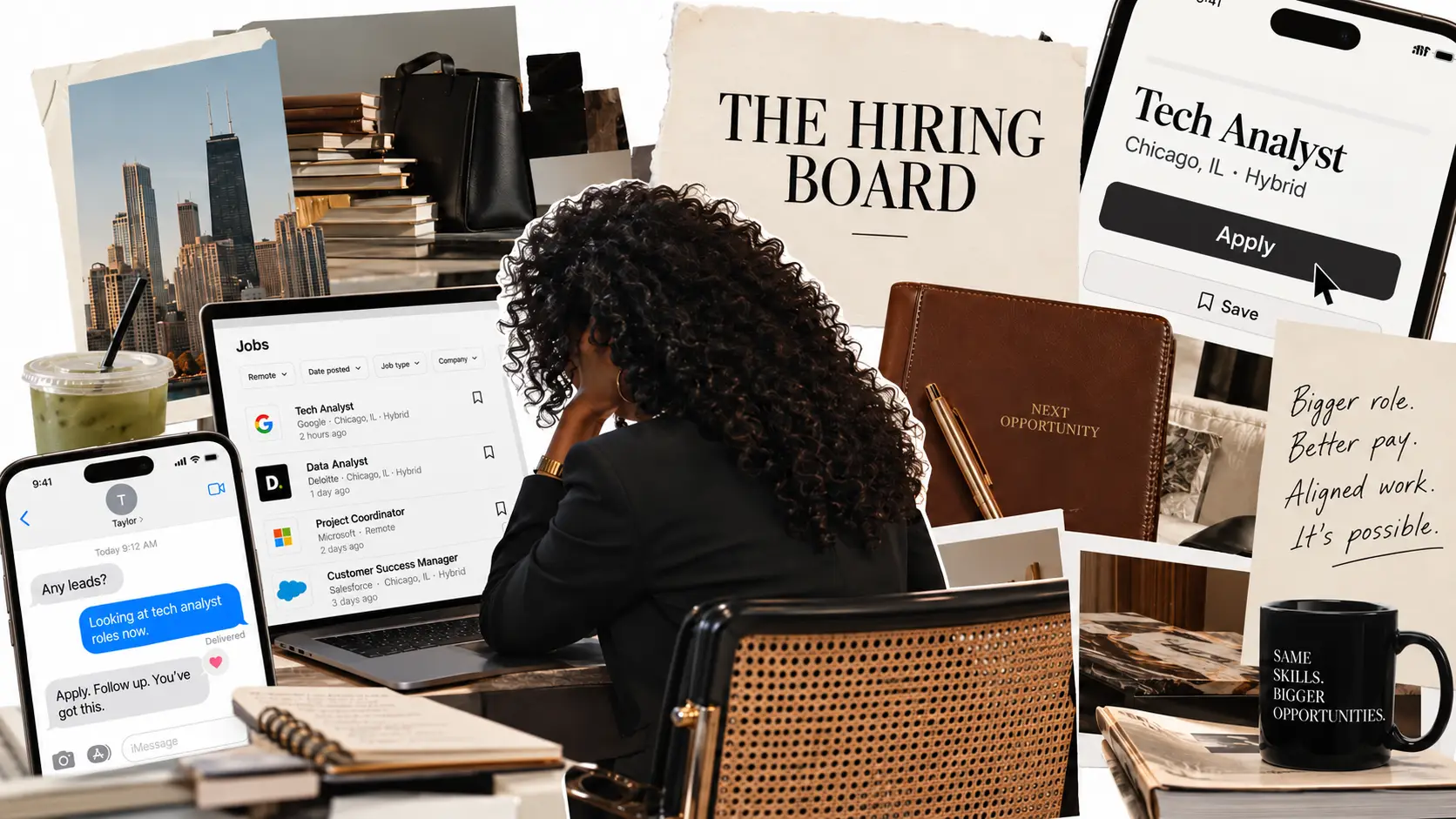 The Corporate Curly Hiring Board editorial collage for job seekers
